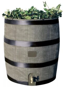 Round Rain Barrel With Planter, 35 Gallons -Outdoor Garden Care 8612856BK 08V tif