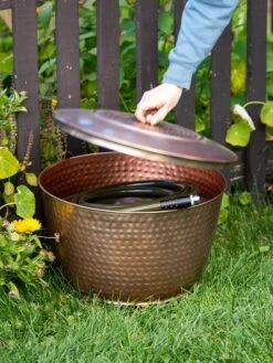 Hammered Copper Hose Pot With Lid 12 Hammered Copper Hose Pot With Lid -Outdoor Garden Care 8613311 0010
